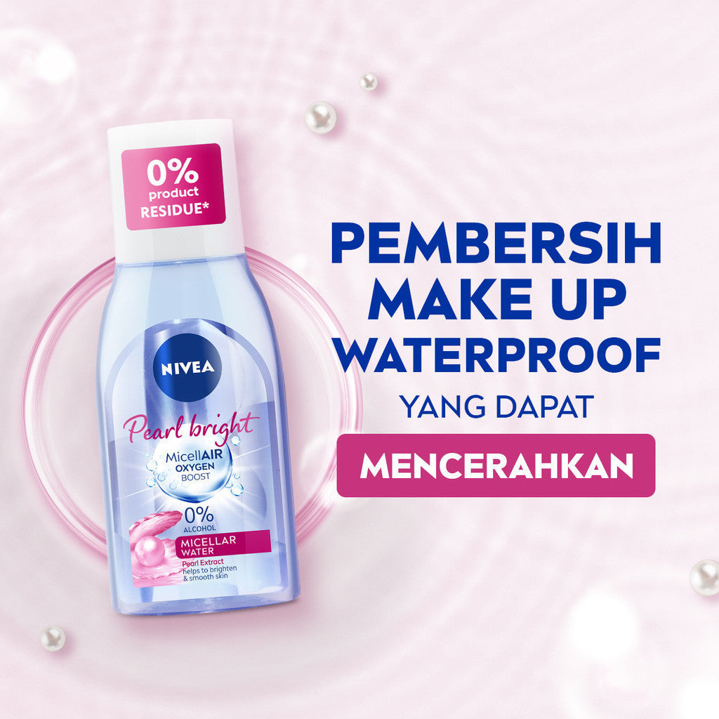NIVEA Micellar Water MicellAir Pearl Bright 125ml - Pembersih make up tanpa alkohol makeup remover mencerahkan kulit kusam membersihkan wajah double cleansing melembabkan kulit kering - Pearl & Licorice Extract, 0% Alcohol
