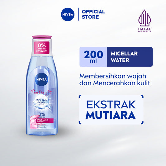 NIVEA Micellar Water MicellAir Pearl Bright 200ml - Pembersih make up tanpa alkohol makeup remover mencerahkan kulit kusam membersihkan wajah double cleansing melembabkan kulit kering - Pearl & Licorice Extract, 0% Alcohol