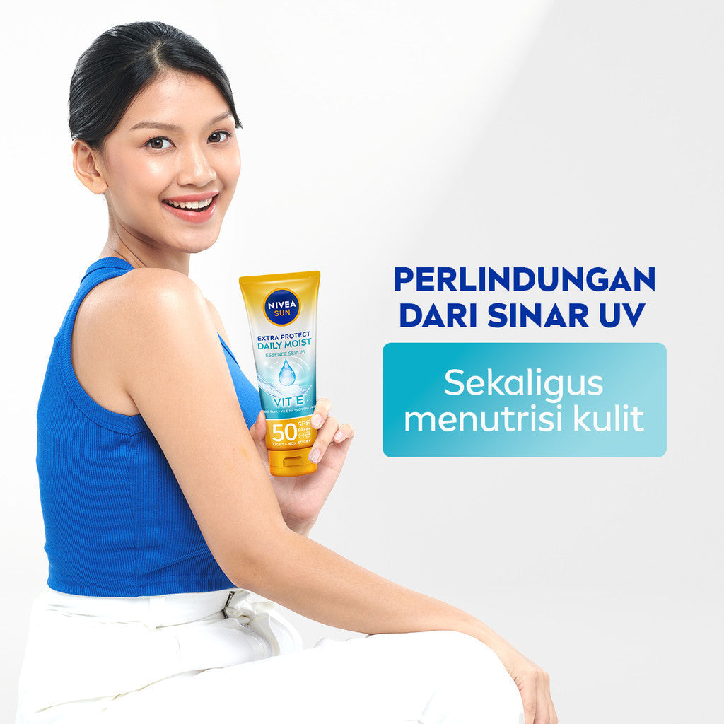 NIVEA SUN Sunscreen Body Serum Daily Glow Essence Serum SPF50+ PA+++ 180ml - Sunscreen badan serum sunblock melmebapkan lembab SPF UV harian lightweight tekstur ringan cepat meresap tidak lengket no whitecast blue light polusi - 96% Vitamin E