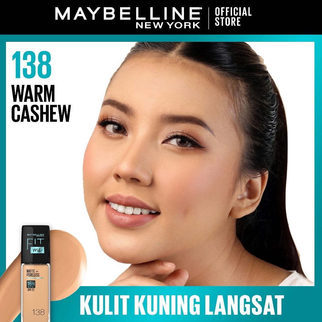 MAYBELLINE OFFICIAL Fit Me Matte + Poreless Liquid Foundation Make Up 30ml SPF 22 Makeup Ringan High Cover 16 Jam Oil Control Cushion Foundation Bedak Padat Cushion Foundation Bedak Padat Concealer BB Cream Foundation Waterproof Skin Tint Fondation