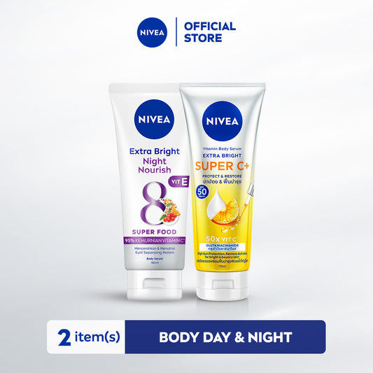 Day & Night Bundle - NIVEA Body Serum Extra Bright Super C+ 170ml & Night Nourish 180ml
