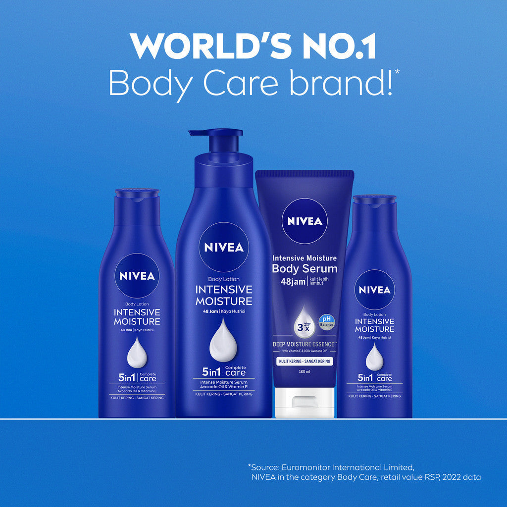 (PAKET HEMAT ISI 3) NIVEA Body Lotion Intensive Moisture 380ml - Hand body lotion mositurizer 48 jam body care kulit kering kasar bersisik pecah-pecah memperbaiki skin barrier pelembab melembutkan badan - Vitamin E, Grapeseed oil, Avocado oil, Hydra IQ