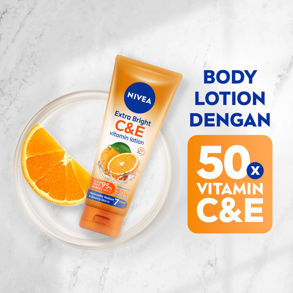 (PAKET HEMAT ISI 3) NIVEA Body Lotion Extra Bright C&E Vitamin Lotion UV Filter 180ml - Hand body serum lotion moisturizer mencerahkan kulit kusam badan glowing brightening tone up melembabkan - 50x Vitamin C & E, UVA UVB Filter