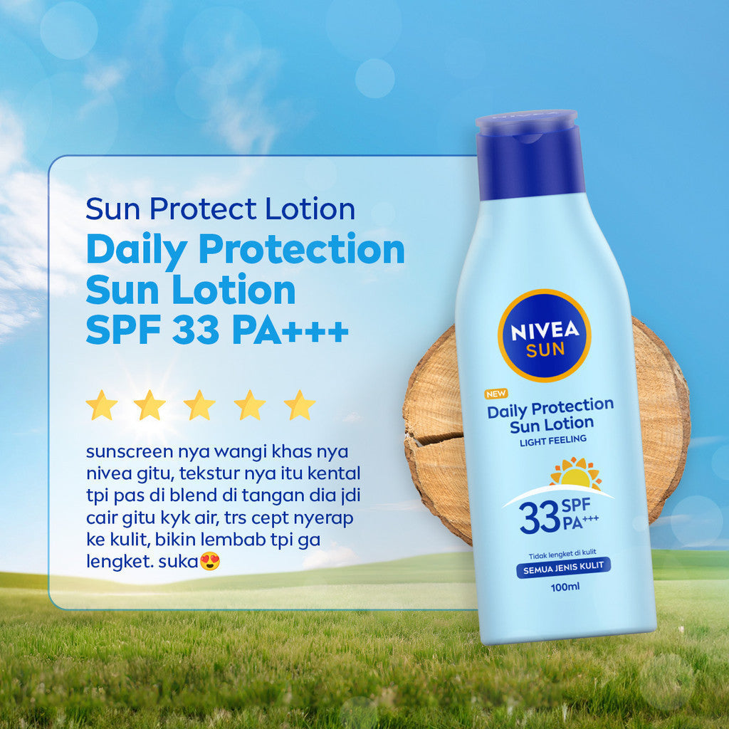 (PAKET HEMAT ISI 3) NIVEA Body Lotion Daily Protection Sun SPF33 100ml - Sunscreen badan lotion sunblock sunblok SPF UV mencerahkan melembabkan 24 jam harian cepat meresap tidak lengket tekstur ringan anti radikal bebas no whitecast - Hydra IQ, Vitamin C