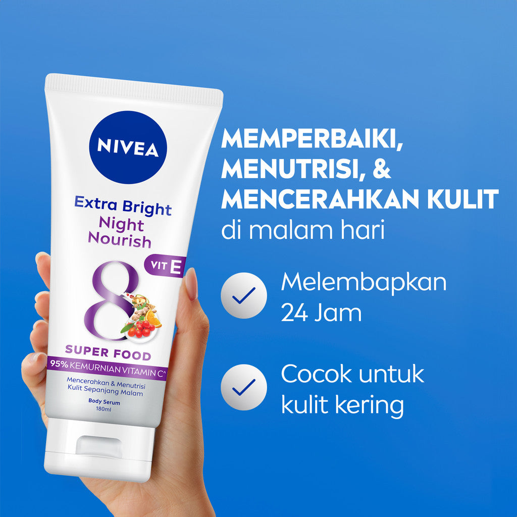 Night Routine Bundle - NIVEA Body Serum Extra Bright C&AHA Skin Renewal & Extra Bright Night Nourish 170ml