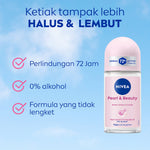 (PAKET HEMAT ISI 3) NIVEA Deodorant Roll On Pearl & Beauty 50ml - Deodoran wanita mencerahkan brightening glowing kulit ketiak halus tahan keringat dan anti bau badan - Antiperspiran, Ekstrat mutiara, Avocado oil, 0% alkohol cocok semua jenis kulit
