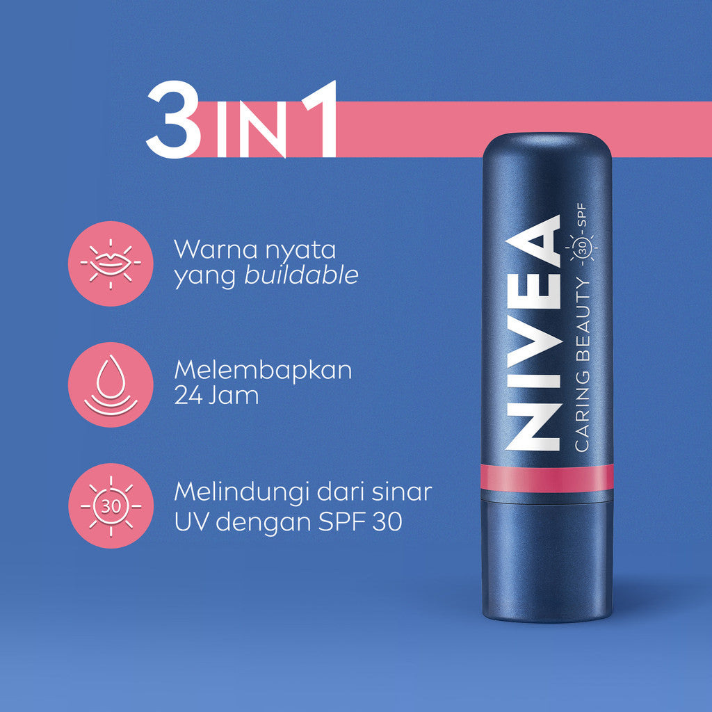 NIVEA Lip Balm Color Day & Night Care Rose + Overnight 2 x 4.8gr - Perawatan bibir sepanjang hari untuk pagi & malam melembapkan bibir hingga 24 jam & merawat bibir secara intensif di malam hari - SPF30, Shea Butter, Vitamin E