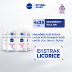 (PAKET HEMAT ISI 4) NIVEA Deodorant Roll On Extra Bright Radiant & Smooth 25ml - Deodoran wanita mencerahkan ketiak brightening glowing wangi segar seharian anti bau badan keringat - Vitamin C, Ekstrak Licorice, 0% alkohol cocok semua jenis kulit