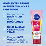 (PAKET HEMAT ISI 3) NIVEA Body Serum Extra Bright 10 Super Vitamins SPF15 180ml - Hand body serum moisturizer menyamarkan noda flek hitam dark spot mencerahkan kulit kusam badan glowing brightening tone up lembap - 10x Vitamin C, Niacinamide, Pomegranate