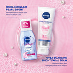 (PAKET HEMAT ISI 3) NIVEA Facial Foam Sparkling Bright 100ml - Sabun cuci muka wanita mencerahkan brightening glowing kulit kenyal bintik hitam brightening kulit kusam cleanser facial wash wajah cerah - Pearl Micro Serum, Rucinol, Licorice, Vitamin C