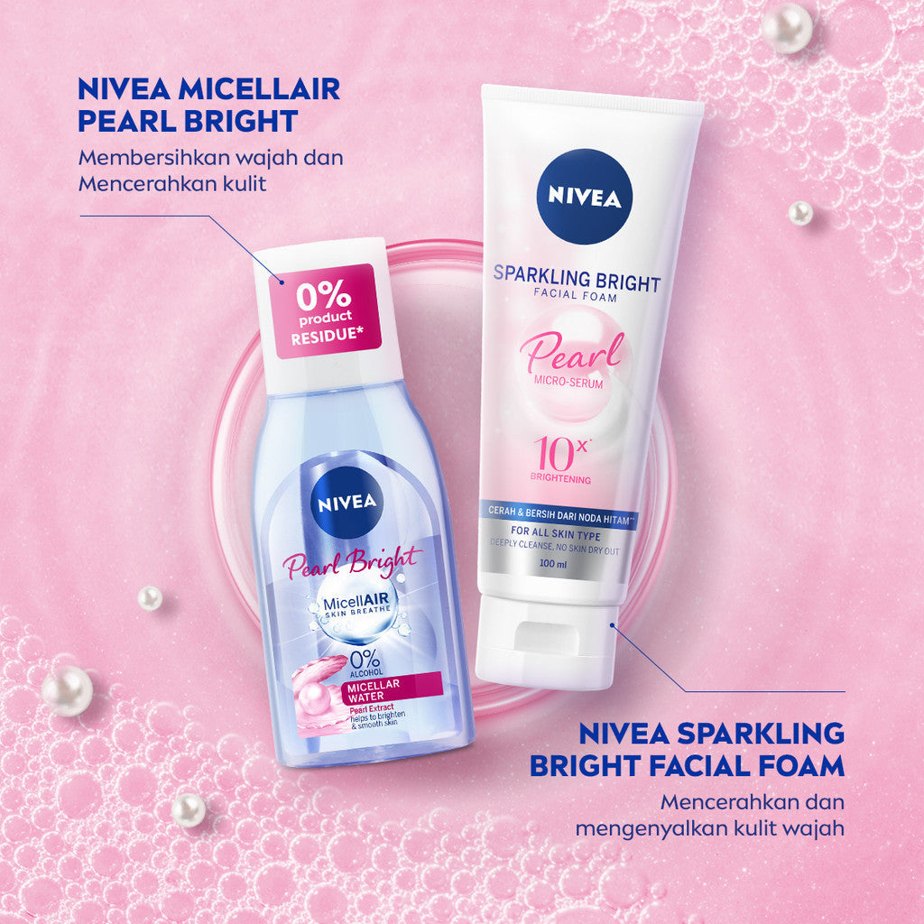 (PAKET HEMAT ISI 3) NIVEA Facial Foam Sparkling Bright 100ml - Sabun cuci muka wanita mencerahkan brightening glowing kulit kenyal bintik hitam brightening kulit kusam cleanser facial wash wajah cerah - Pearl Micro Serum, Rucinol, Licorice, Vitamin C