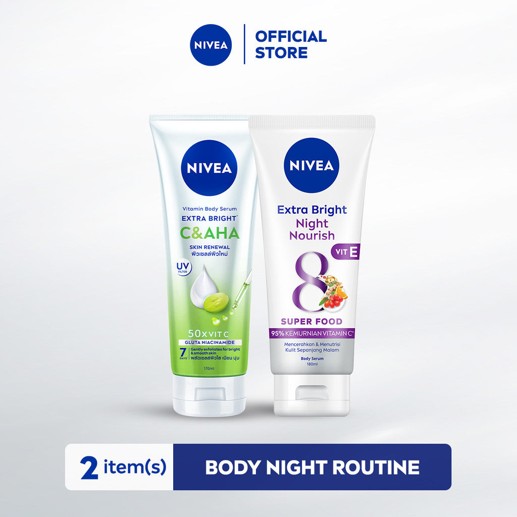 Night Routine Bundle - NIVEA Body Serum Extra Bright C&AHA Skin Renewal & Extra Bright Night Nourish 170ml