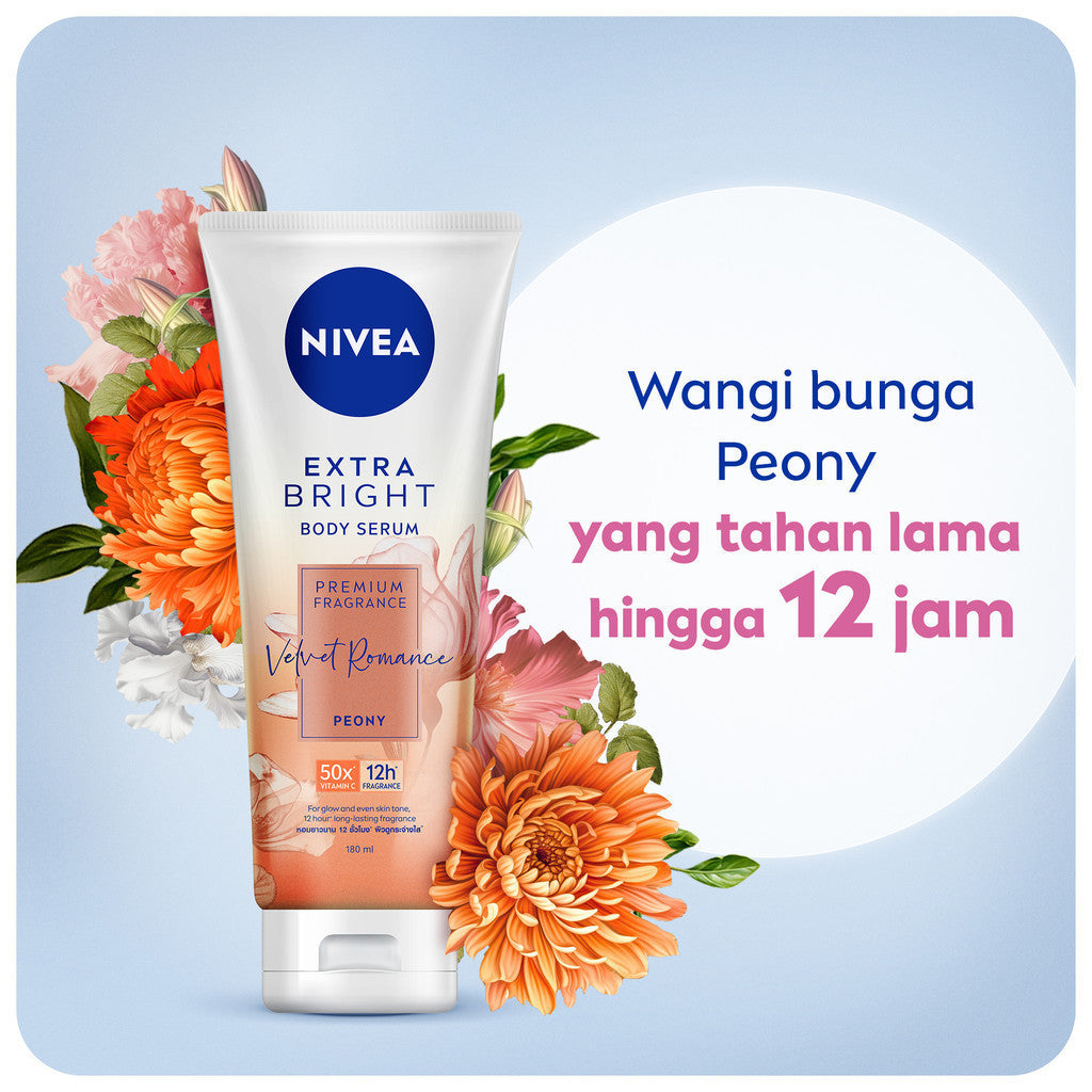 (PAKET HEMAT ISI 2) NIVEA Body Serum Extra Bright Premium Fragrance Velvet Romance 180ml - Hand body serum lotion moisturizer wangi parfum mahal kalem tahan lama mencerahkan kulit kusam badan glowing brightening tone up melembabkan kering - 50x Vitamin C