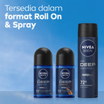 (PAKET HEMAT ISI 3) NIVEA MEN Deodorant Roll On Deep Darkwood 50ml - Deodoran pria melawan bakteri keringat bau badan dengan wangi parfum premium maskulin blackwood menjaga ketiak kering tahan lama seharian - Antiperspiran, Black charcoal