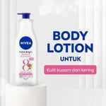 (PAKET HEMAT ISI 3) NIVEA Body Lotion Extra Bright Radiant & Smooth UV Filter 380ml - Hand body lotion moisturizer mencerahkan kulit kusam halus lembut badan glowing brightening tone up lembap kulit kering - 40x Vitamin C, UVA UVB Filter, 8 Super food