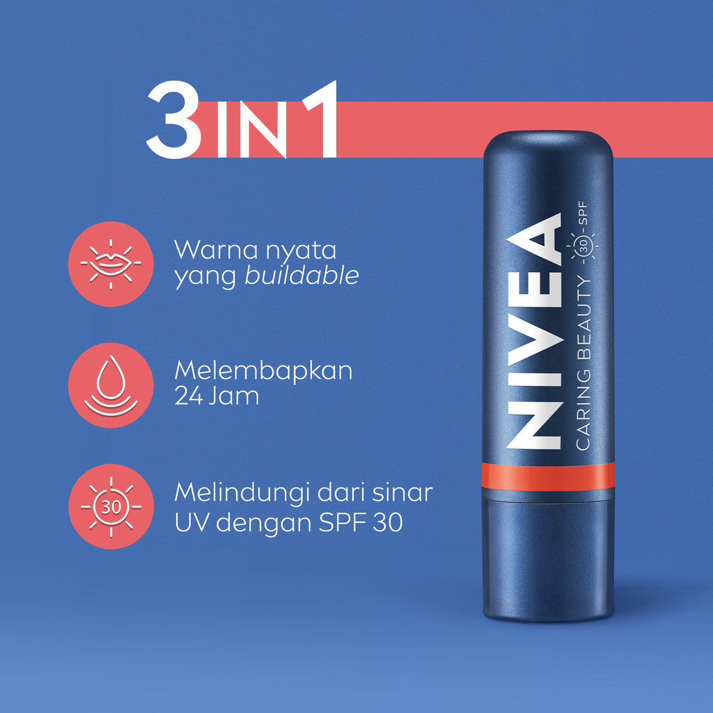 NIVEA Lip Balm Color Day & Night Care Coral + Overnight 2 x 4.8gr - Perawatan bibir sepanjang hari untuk pagi & malam melembapkan bibir hingga 24 jam & merawat bibir secara intensif di malam hari - SPF30, Shea Butter, Vitamin E