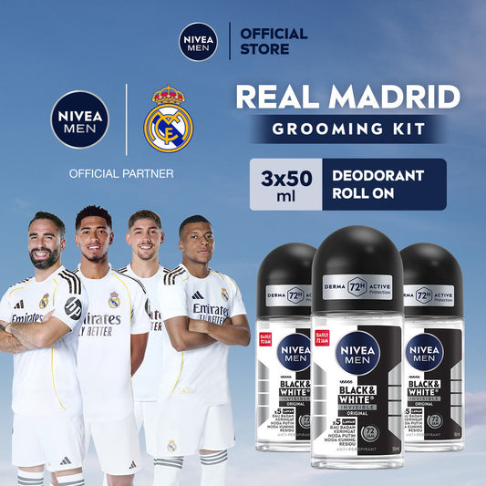 (PAKET HEMAT ISI 3) NIVEA MEN Deodorant Roll On Black & White Invisible Original 50ml - Deodoran pria melawan bakteri keringat bau badan teknologi anti noda kuning putih dan residu wangi segar 72 jam - Antiperspiran, tidak mengandung ethyl alkohol