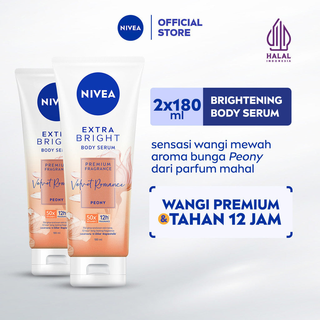 (PAKET HEMAT ISI 2) NIVEA Body Serum Extra Bright Premium Fragrance Velvet Romance 180ml - Hand body serum lotion moisturizer wangi parfum mahal kalem tahan lama mencerahkan kulit kusam badan glowing brightening tone up melembabkan kering - 50x Vitamin C