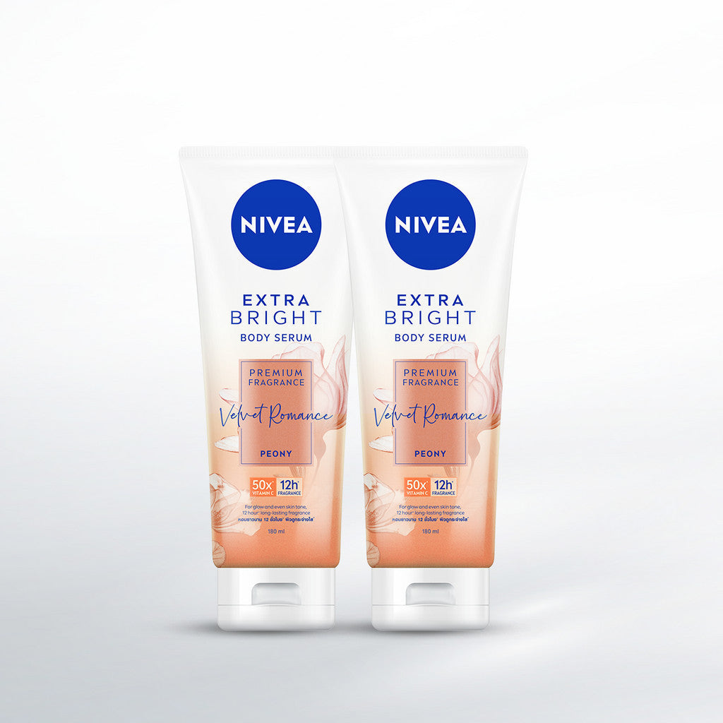 (PAKET HEMAT ISI 2) NIVEA Body Serum Extra Bright Premium Fragrance Velvet Romance 180ml - Hand body serum lotion moisturizer wangi parfum mahal kalem tahan lama mencerahkan kulit kusam badan glowing brightening tone up melembabkan kering - 50x Vitamin C