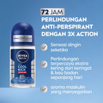 (PAKET HEMAT ISI 3) NIVEA MEN Deodorant Roll On Cool Kick 50ml - Deodoran pria perlindungan ekstra kering dari keringat bau badan dan sensasi dingin dan wangi sporty seharian - Antiperspiran, tidak mengandung ethyl alkohol cocok semua jenis kulit