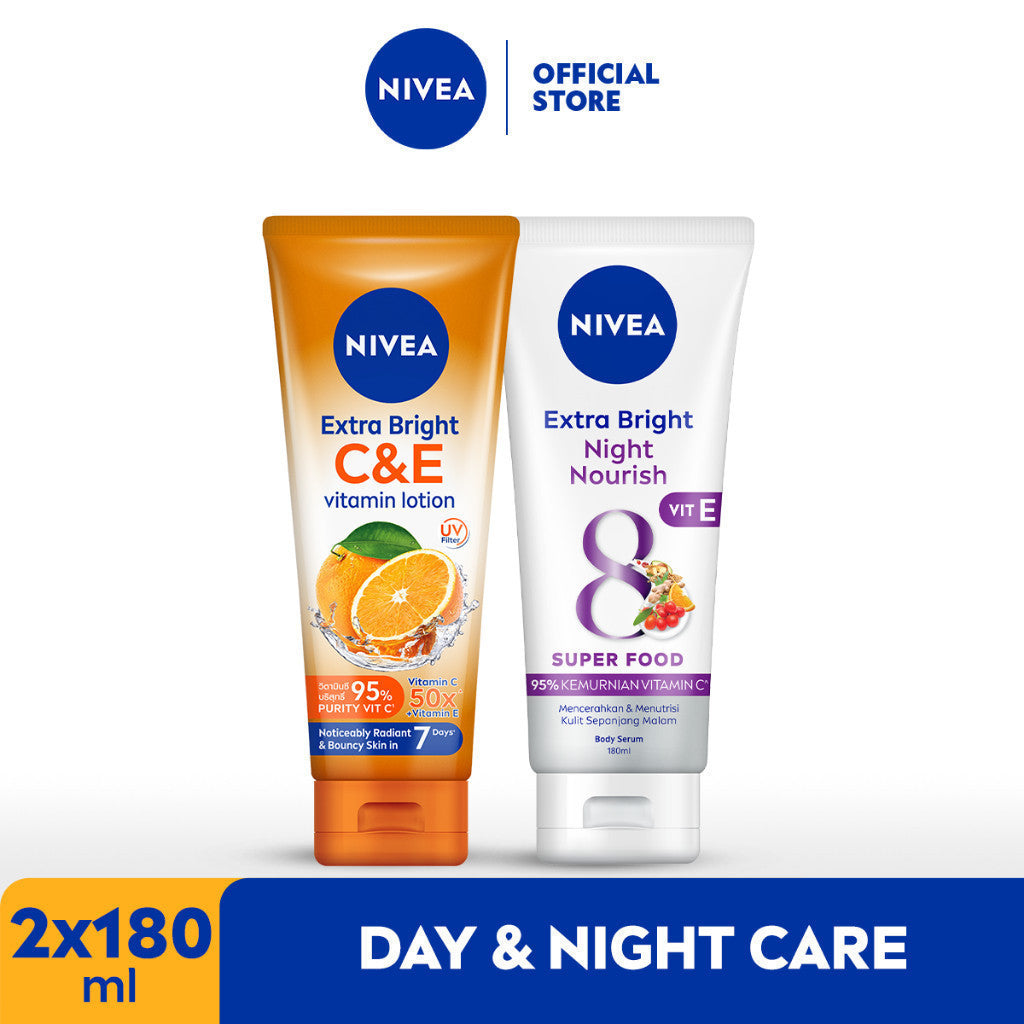 NIVEA Extra Bright Booster Night Set - C&E Body Lotion + Night Nourish Body Serum