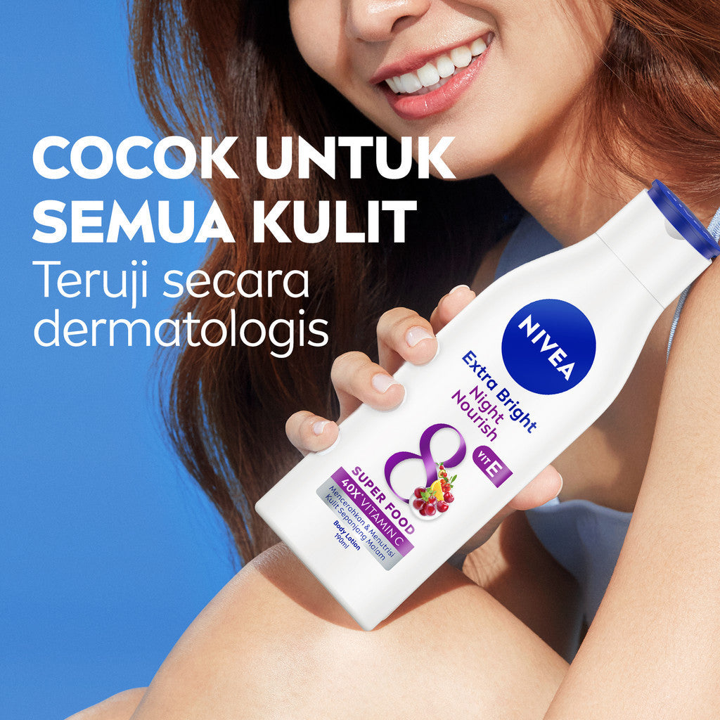 (PAKET HEMAT ISI 3) NIVEA Body Lotion Extra Bright Night Nourish Vit E 190ml - Hand body lotion moisturizer mencerahkan kulit kusam cerah badan glowing brightening tone up melembabkan kering pagi malam day & night - 40x Vitamin C, Vitamin E, 8 Super food