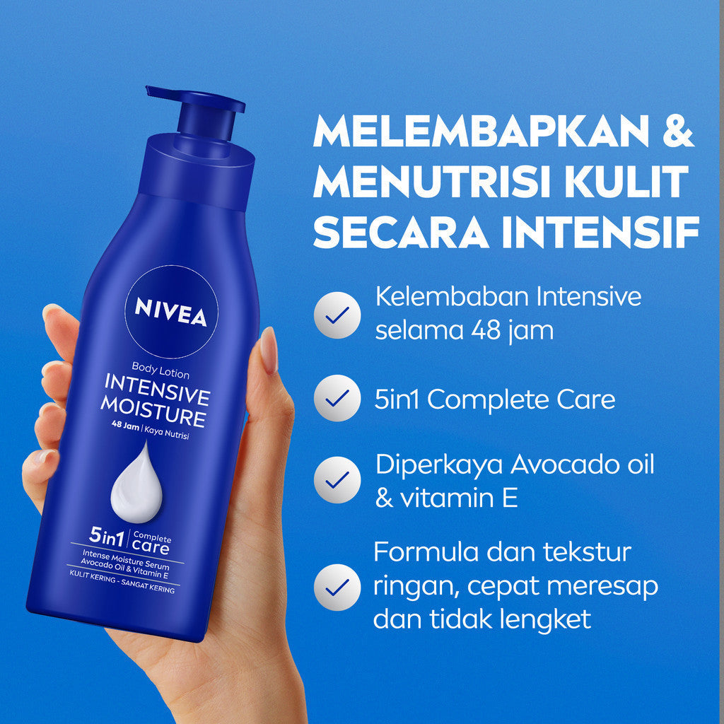 (PAKET HEMAT ISI 3) NIVEA Body Lotion Intensive Moisture 380ml - Hand body lotion mositurizer 48 jam body care kulit kering kasar bersisik pecah-pecah memperbaiki skin barrier pelembab melembutkan badan - Vitamin E, Grapeseed oil, Avocado oil, Hydra IQ