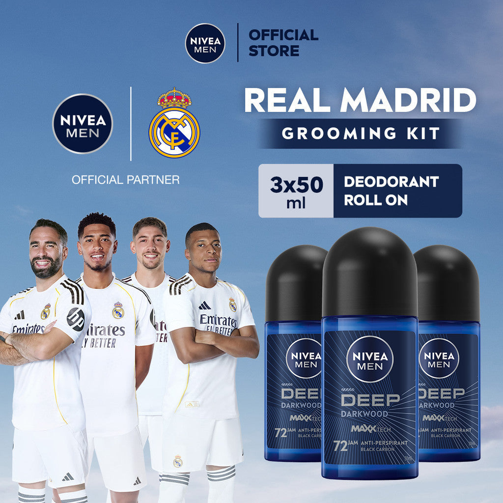 (PAKET HEMAT ISI 3) NIVEA MEN Deodorant Roll On Deep Darkwood 50ml - Deodoran pria melawan bakteri keringat bau badan dengan wangi parfum premium maskulin blackwood menjaga ketiak kering tahan lama seharian - Antiperspiran, Black charcoal
