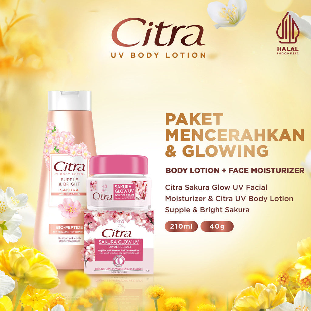Citra UV Body Lotion & Face Moisturizer Glow Package | Ekstrak Sakura untuk Melembutkan
