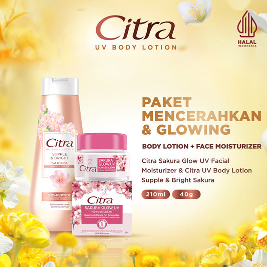 Citra UV Body Lotion & Face Moisturizer Glow Package | Ekstrak Sakura untuk Melembutkan
