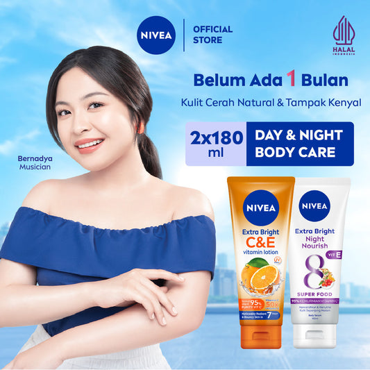 NIVEA Extra Bright Booster Night Set - C&E Body Lotion + Night Nourish Body Serum