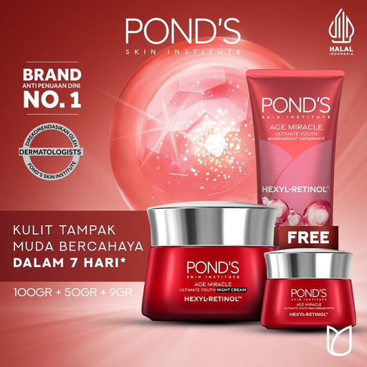 [Free Day Cream] POND'S Age Miracle Night Cream 50gr & Facial Foam 100gr