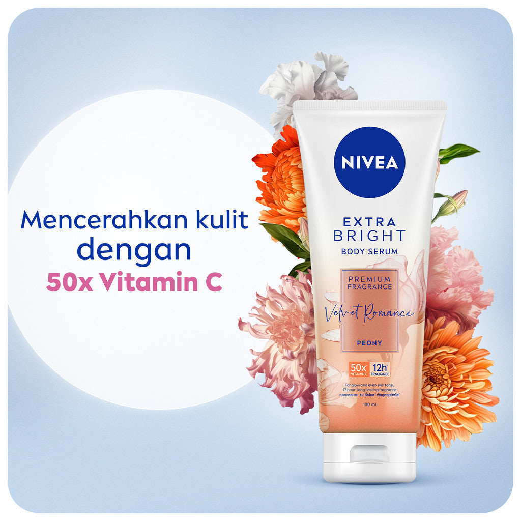 (PAKET HEMAT ISI 2) NIVEA Body Serum Extra Bright Premium Fragrance Velvet Romance 180ml - Hand body serum lotion moisturizer wangi parfum mahal kalem tahan lama mencerahkan kulit kusam badan glowing brightening tone up melembabkan kering - 50x Vitamin C