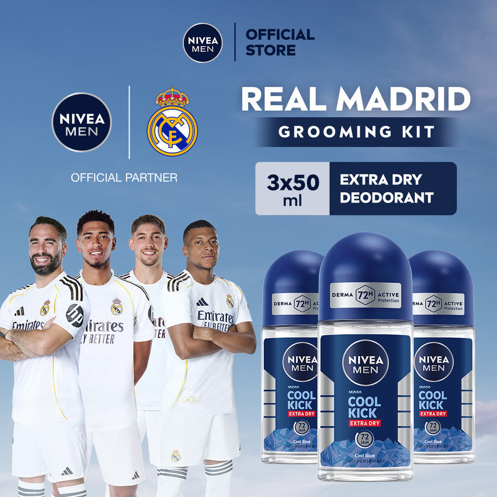 (PAKET HEMAT ISI 3) NIVEA MEN Deodorant Roll On Cool Kick 50ml - Deodoran pria perlindungan ekstra kering dari keringat bau badan dan sensasi dingin dan wangi sporty seharian - Antiperspiran, tidak mengandung ethyl alkohol cocok semua jenis kulit