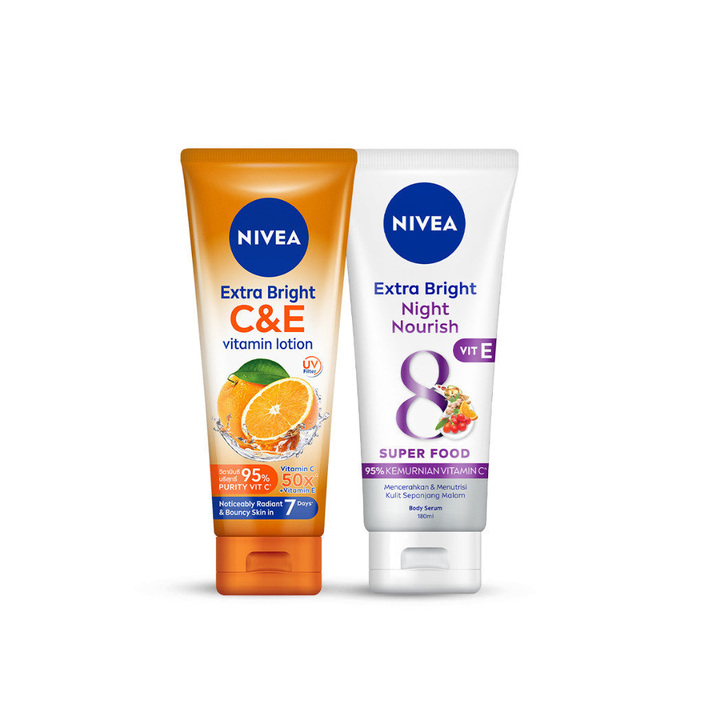 NIVEA Extra Bright Booster Night Set - C&E Body Lotion + Night Nourish Body Serum