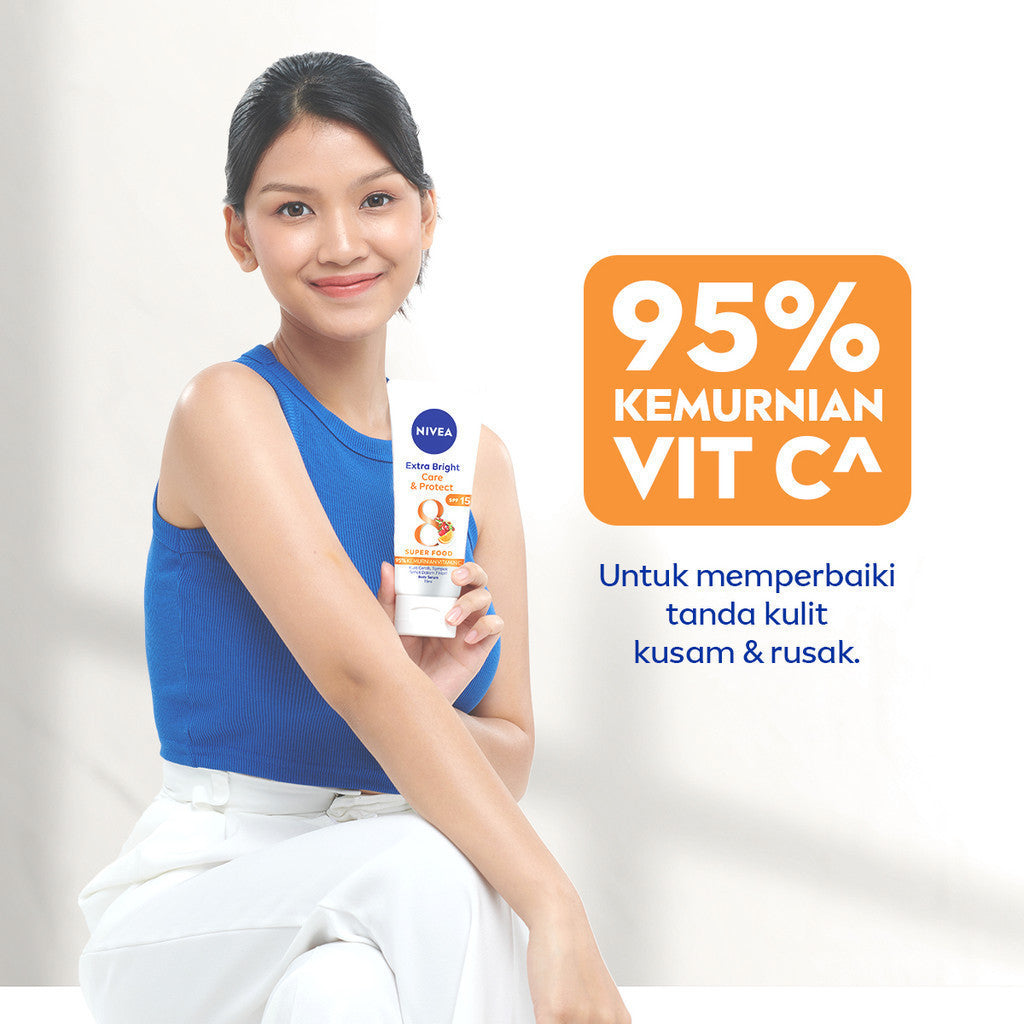 NIVEA Body Serum Extra Bright Day & Night (Care & Protect + Night Nourish) 180ml x2 - Merawat & mencerahkan kulit di pagi & malam