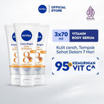 (PAKET HEMAT ISI 3) NIVEA Body Serum Extra Bright Care & Protect SPF 15 70ml - Hand body serum lotion moisturizer mencerahkan kulit kusam badan glowing brightening tone up melembabkan kering SPF UV matahari - 95% Vitamin C, Grapeseed Oil, 8 Super food
