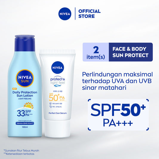 NIVEA SUN Face Body Daily Potection - SPF 50+ Light Texture, Cepat Meresap, Proteksi Sepanjang Hari