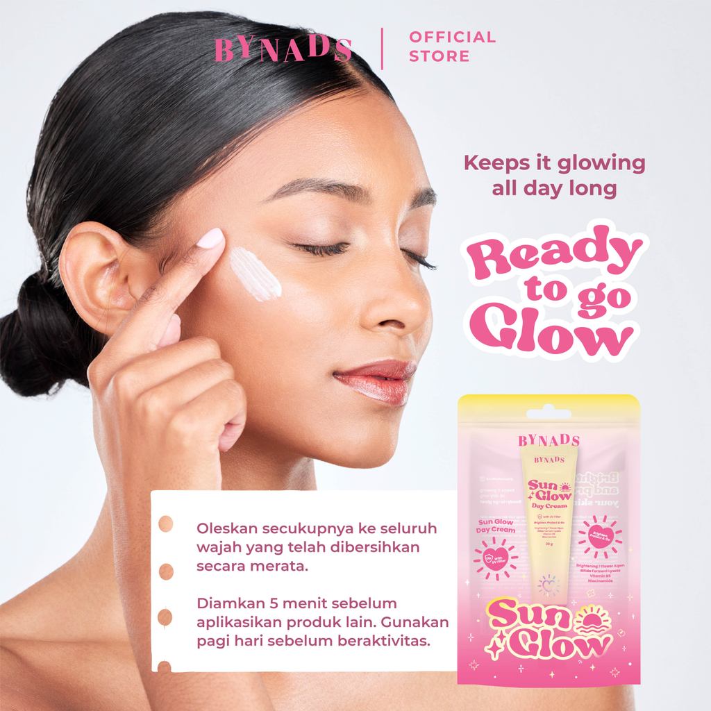 [2PCS] Bynads Sun Glow Day Cream with SPF UV Filter Tone Up Cream Brighten Protect and Go Cream Siang Wajah 30g By Bynads
