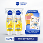 (PAKET HEMAT ISI 2) NIVEA Body Serum Extra Bright Super C+ SPF50+ PA+++ 170ml - Hand body serum lotion mencerahkan kulit kusam bening badan glowing brightening melembabkan kering SPF UV matahari harian tidak lengket - Vitamin C, Niacinamide, Glutathione