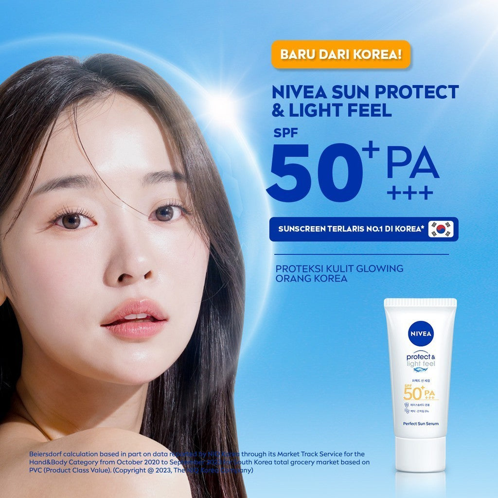 (PAKET HEMAT ISI 2) NIVEA SUN Sunscreen Face Serum Protect & Light Feel SPF50+ PA+++ 90ml - Sunscreen wajah serum sunblock korea sunranghaeyo cocok kulit sensitif SPF UV lightweight tekstur ringan cepat meresap tidak lengket no whitecast - No 1 Korea