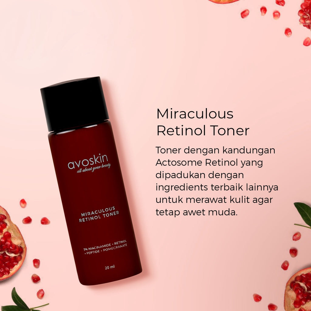 Travel Toner Avoskin Miraculous Retinol 20ml-Best 2 in 1 Retinol Niacinamide - Anti Aging & Samarkan Kerutan
