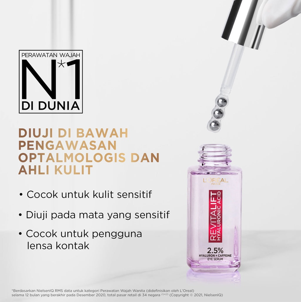 BARU! L'Oreal Paris Triple Roller 2.5% Hyaluron + Caffein Eye Serum Skincare - 20ml (Eye Serum dengan Instant Cooling Effect untuk menyamarkan garis halus dalam 2 minggu)