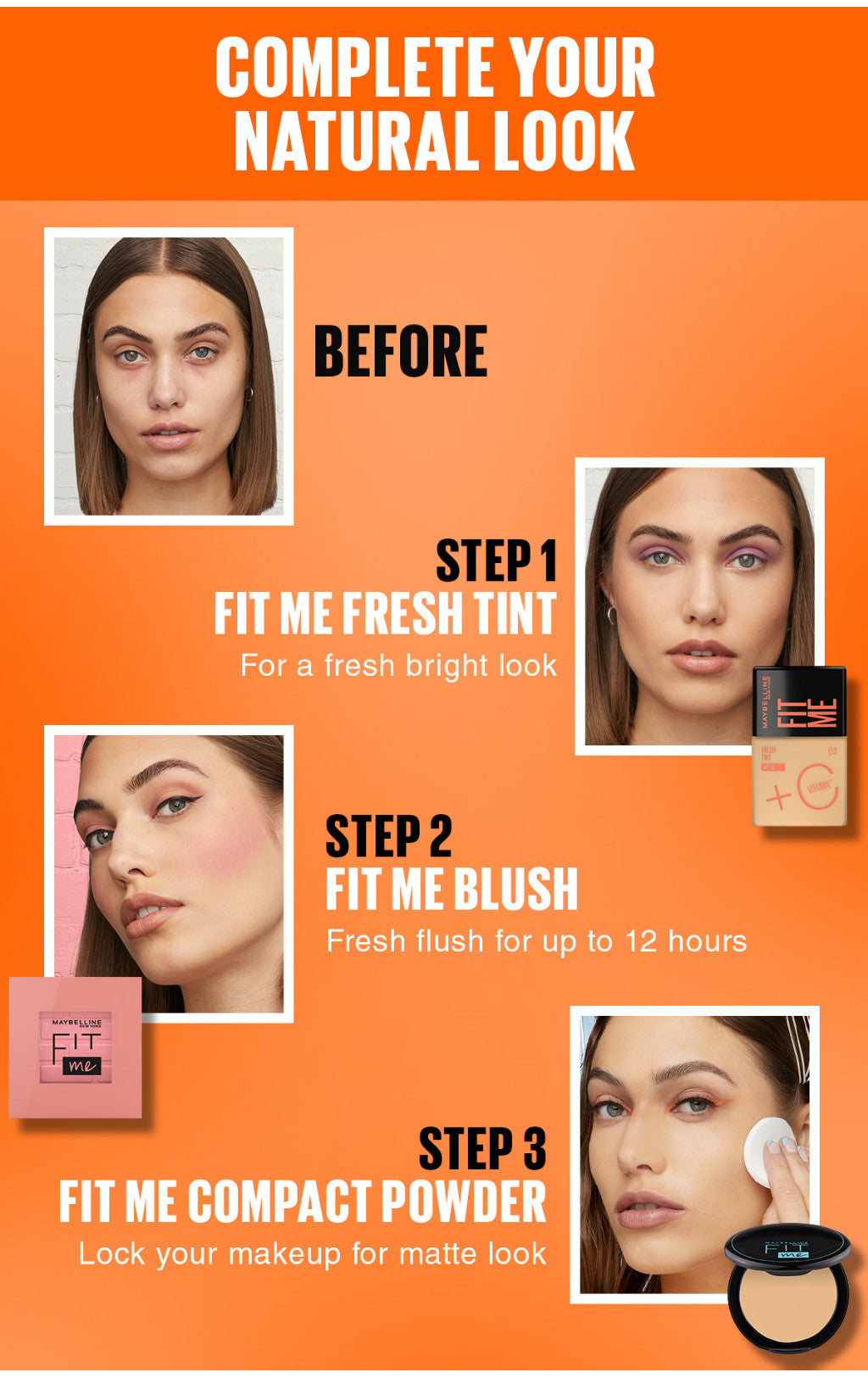 MAYBELLINE OFFICIAL Fit Me Fresh Tint 3 IN 1 30ml Skin Tint Foundation Tinted Sunscreen SPF 50 PA+++ Vitamin C Serum Face Makeup Natural Cushion Foundation Bedak Padat Concealer BB Cream Foundation Waterproof Skin Tint Fondation Sunblock
