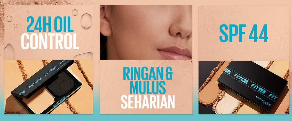 MAYBELLINE OFFICIAL Fit Me 24HR Oil Control Powder Foundation 5 gr Make up Bedak Two Way Cake TWC SPF 44 Blur & Cover Cushion Foundation Bedak Padat Concealer BB Cream Foundation Waterproof Skin Tint Fondation