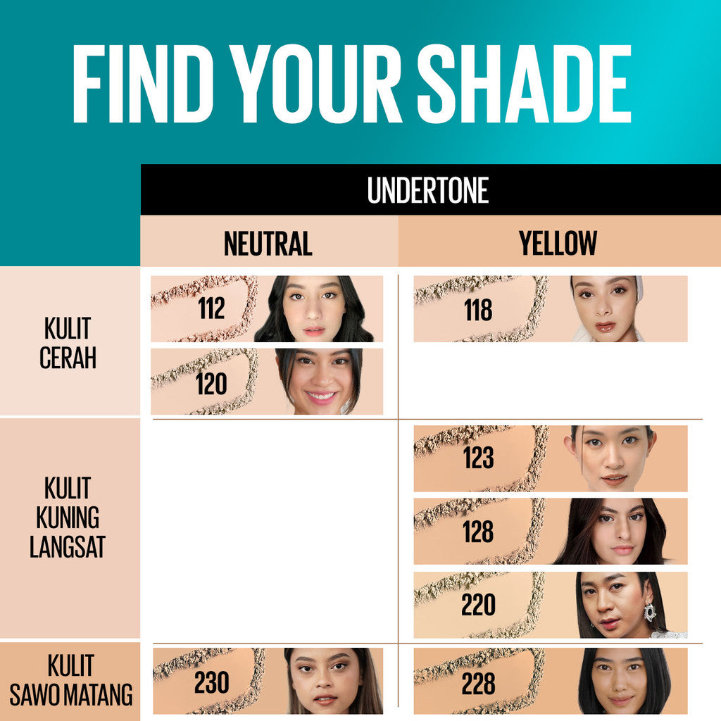 MAYBELLINE OFFICIAL Fit Me 24HR Oil Control Powder Foundation 5 gr Make up Bedak Two Way Cake TWC SPF 44 Blur & Cover Cushion Foundation Bedak Padat Concealer BB Cream Foundation Waterproof Skin Tint Fondation