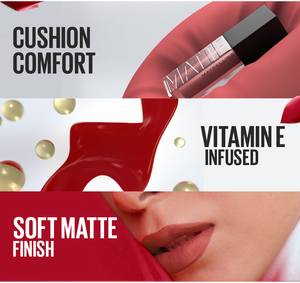 MAYBELLINE OFFICIAL Sensational Cushion Matte Liquid Lipstick Make Up - 48gr (Lipstick Cair Dengan Vitamin E Yang Melembabkan Bibir)