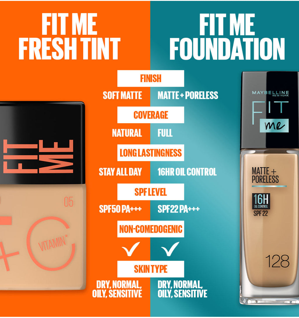 MAYBELLINE OFFICIAL Fit Me Fresh Tint 3 IN 1 30ml Skin Tint Foundation Tinted Sunscreen SPF 50 PA+++ Vitamin C Serum Face Makeup Natural Cushion Foundation Bedak Padat Concealer BB Cream Foundation Waterproof Skin Tint Fondation Sunblock