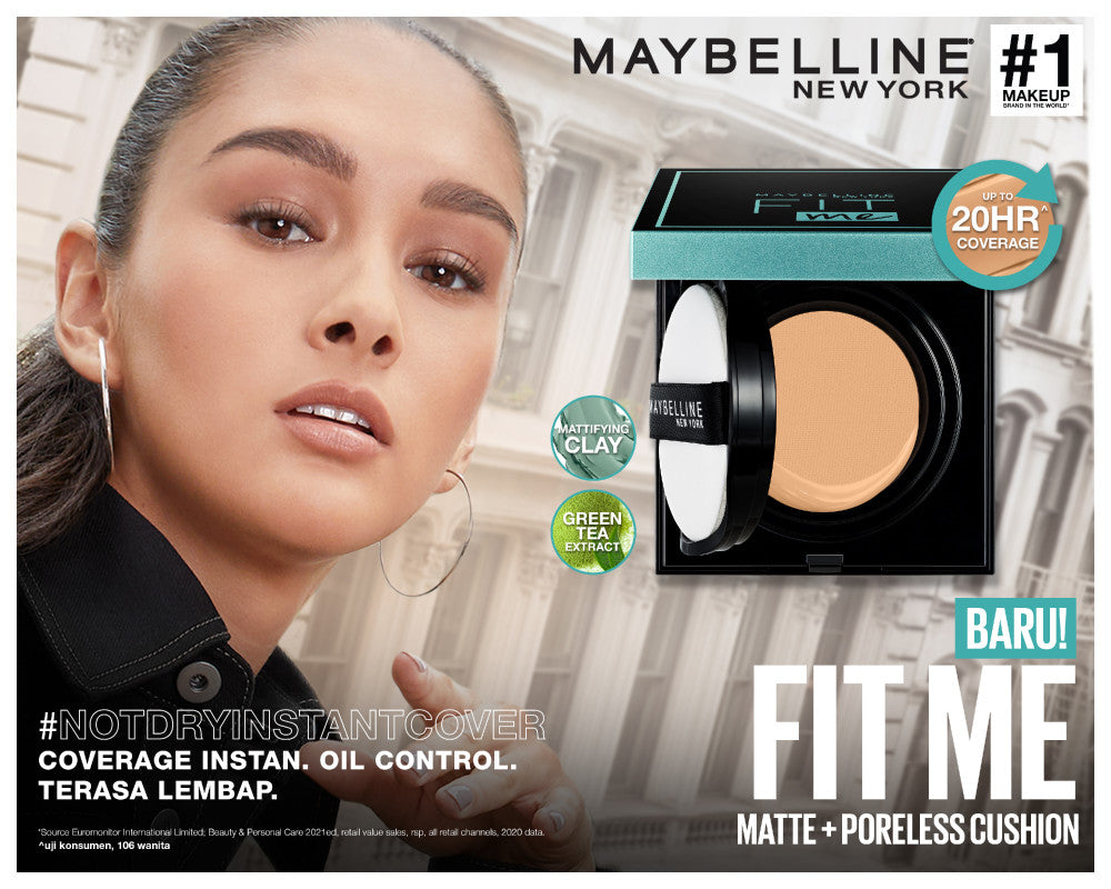 MAYBELLINE OFFICIAL Fit Me Matte+Poreless Cushion Foundation 14gr - Makeup Ringan Full Coverage Oil Control tahan hingga 20HR
