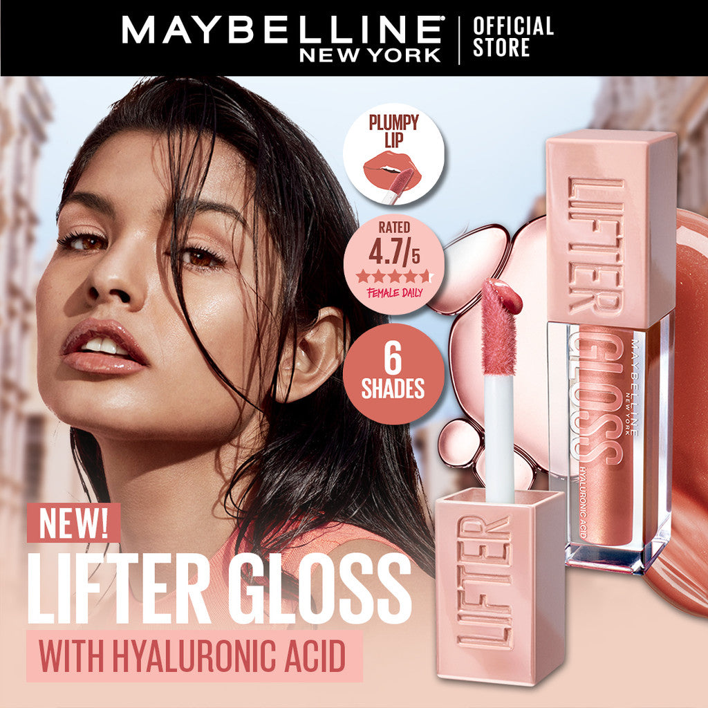 MAYBELLINE OFFICIAL Lifter Gloss Plump Make Up - 5.4ml Lip Gloss Hydrating Hyaluronic Acid